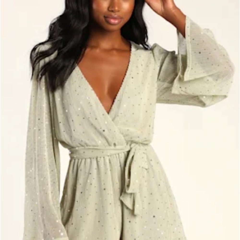 Lulu's Sparkling Cream Wrap Romper dress